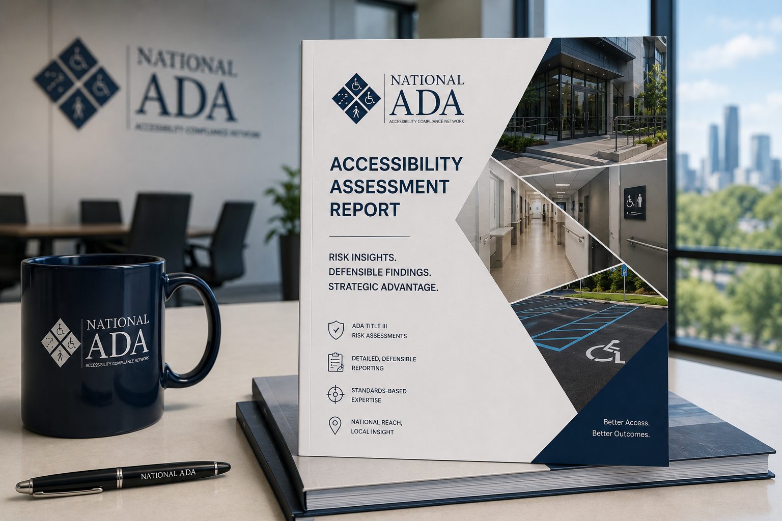 National ADA team reviewing an accessibility assessment in a modern conference room