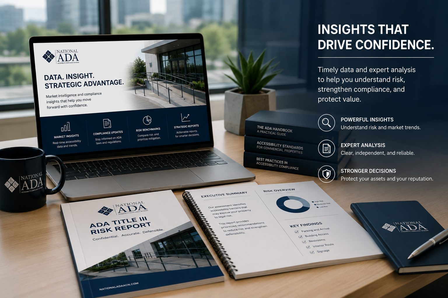 National ADA accessibility assessment report shown with a laptop dashboard